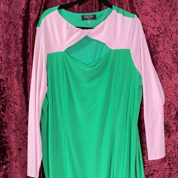 Kasper Color Block Tie Neck Bodycon Dress - Picture 2 of 7